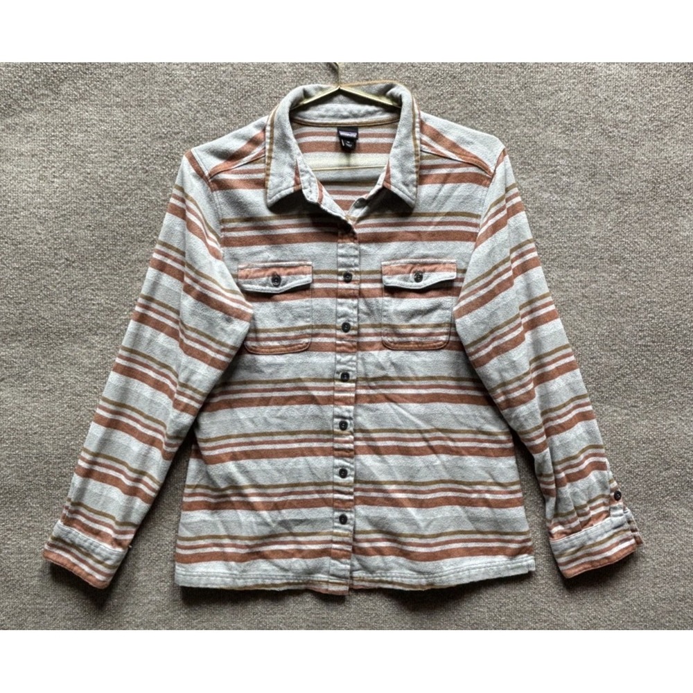 Patagonia Shirt‎ Womens 12 Brown Gray Plaid Fjord Flannel Organic Cotton Top